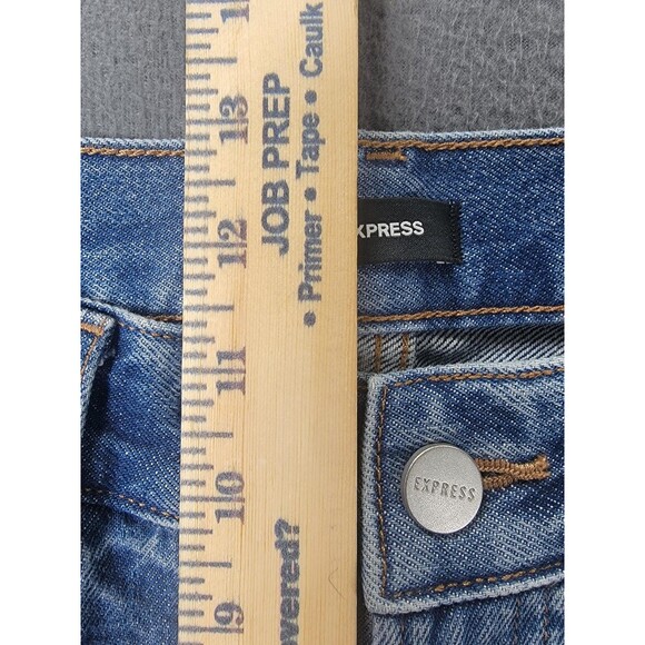 Express 70s Flare Jeans Womens 6R Blue Mid Rise Cotton Distressed Hem - Picture 8 of 14